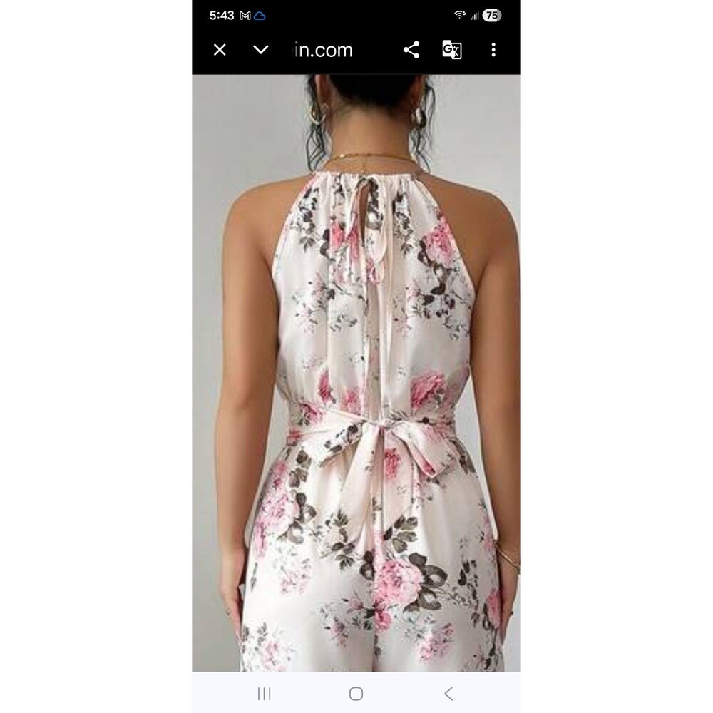 Lovely Rose Floral Print Halter Jumpsuit jumper romper waist twist size Medium